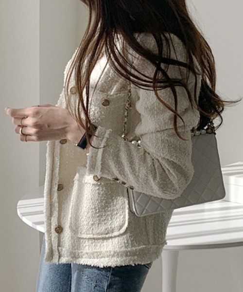 「DAY CLOSET」 ツイードジャケット M オフホワイト レディース_画像3