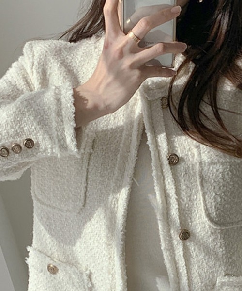 「DAY CLOSET」 ツイードジャケット M オフホワイト レディース_画像7