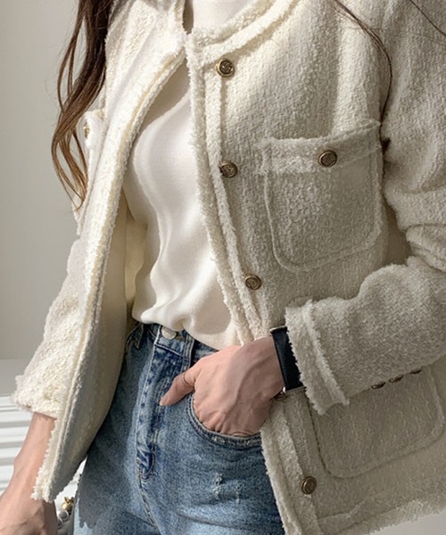 「DAY CLOSET」 ツイードジャケット M オフホワイト レディース_画像8