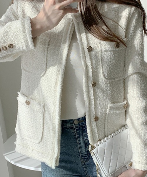 「DAY CLOSET」 ツイードジャケット M オフホワイト レディース_画像9