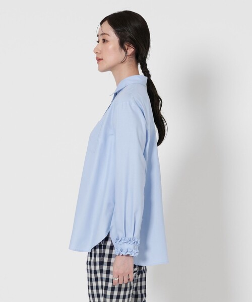 UNITED ARROWS 美品　青 フリル 半袖ブラウス UNITED ARROWS ブラウス シャツ ミニフリル レディース