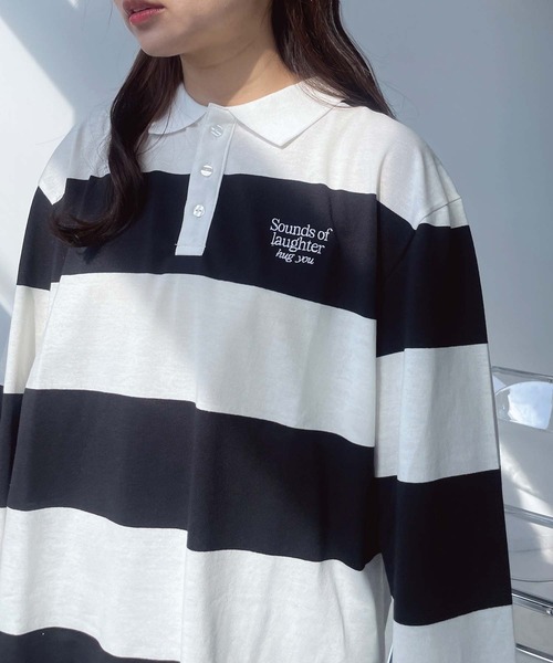 tシャツ ワンポイント刺繍ラガーシャツ レディース ワンポイント刺繍半袖ラガーシャツ（5-0021-3-23-007）｜fredy