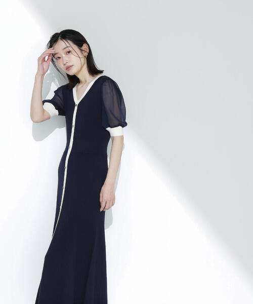 NATURAL BEAUTY BASIC ワンピース シアースリーブバイカラー NATURAL BEAUTY BASIC ワンピース シアースリーブバイカラー
