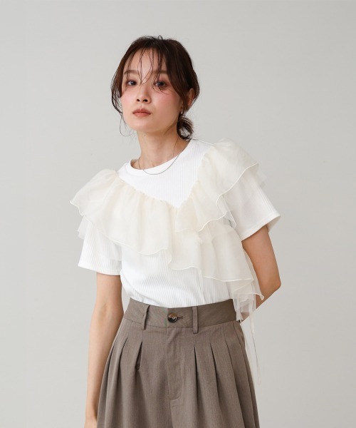 tシャツ アシンメトリードッキングカットソー レディース セール】【接触冷感】アシンメトリードッキングTシャツ（Tシャツ