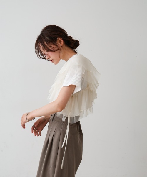 BAB tシャツ アシメフリルドッキングカットソー レディース
