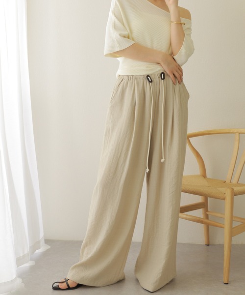 ワイドパンツ パンツ linen wide relax pants /コード付き ワイド