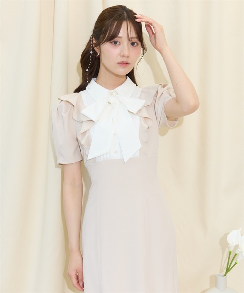 【タグ付き】ウィルセレクション＊ヨーク切り替えリボンタイマーメイドワンピース セール】ヨーク切り替えリボンタイマーメイドワンピース