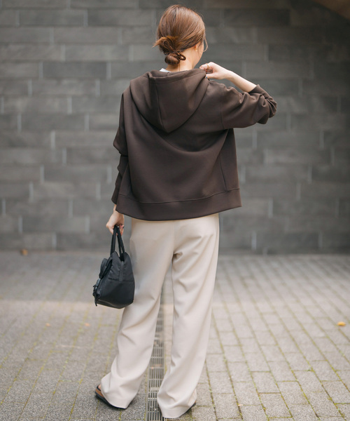 Spick and Span ストレッチジップフードパーカー　ベージュ Spick＆Span パーカー 「追加」ストレッチジップフードパーカー