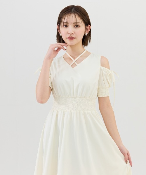 REDYAZEL ワンピース シャーリングオープンショルダーワンピース