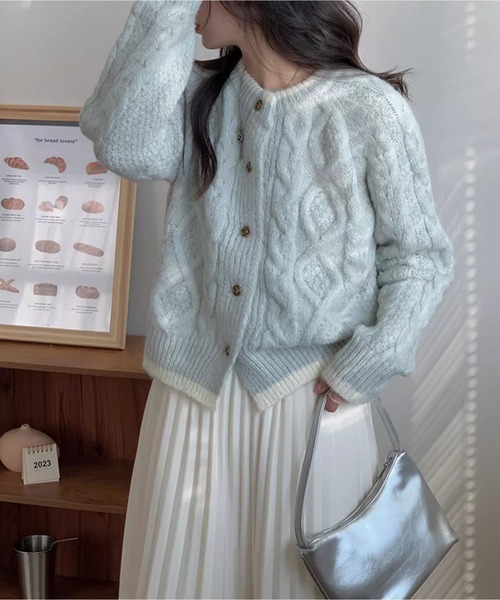 Malle アイボリー　ケーブルニット　カーディガン BLANC FICELLE カーディガン ケーブルニット カーディガン レディース