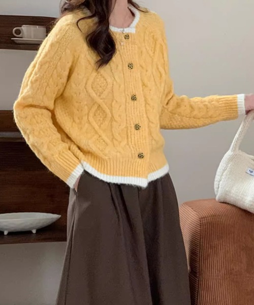 BLANC FICELLE カーディガン ケーブルニット カーディガン レディース