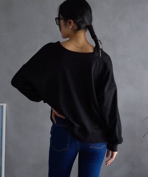 トレーナー スウェット 裏起毛 前後2WAY オフショル ダブルジップアップ 裏毛スウェット レディース | TRIANGLE PALETTE | 12