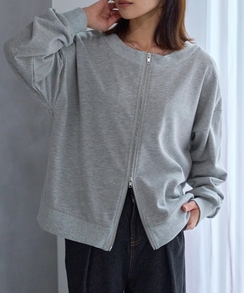 トレーナー スウェット 裏起毛 前後2WAY オフショル ダブルジップアップ 裏毛スウェット レディース | TRIANGLE PALETTE | 20