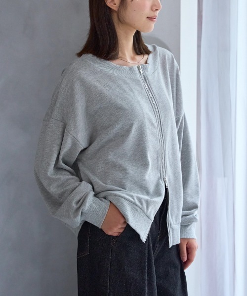 トレーナー スウェット 裏起毛 前後2WAY オフショル ダブルジップアップ 裏毛スウェット レディース | TRIANGLE PALETTE | 23
