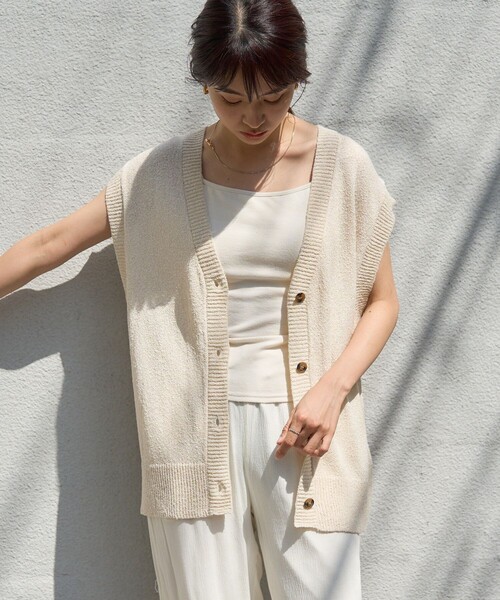 ベージュ ニット ベスト フリーサイズ ニットベスト 両サイド 1ボタン付き 無地 フリーサイズ レディース