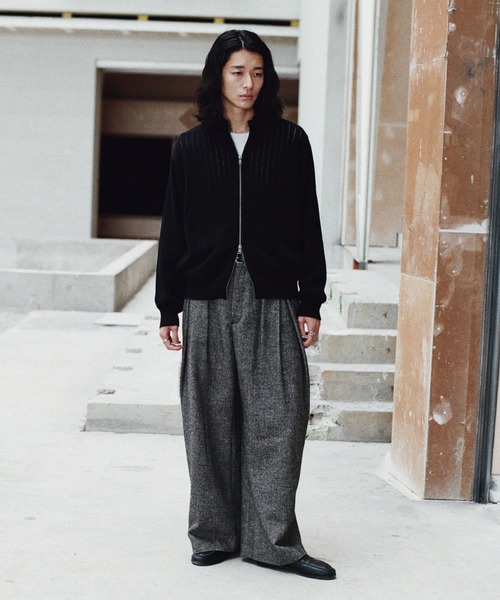 WYM LIDNM スラックス CROSS TUCK ARCH TWEED BAGGY SLACKS メンズ