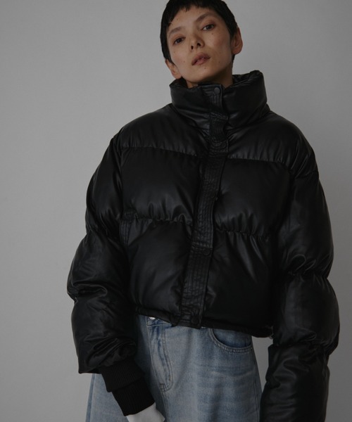 レザーダウンジャケット　バイカー女子　値下げ不可 レザー調ショートダウンジャケット | レディースファッション通販 - DHOLIC