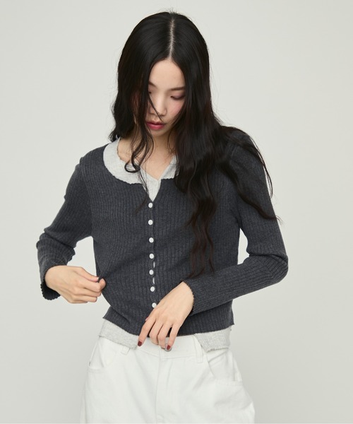 NUJOH tシャツ Color scheme Layered Rib Knit Cardigan / 配色