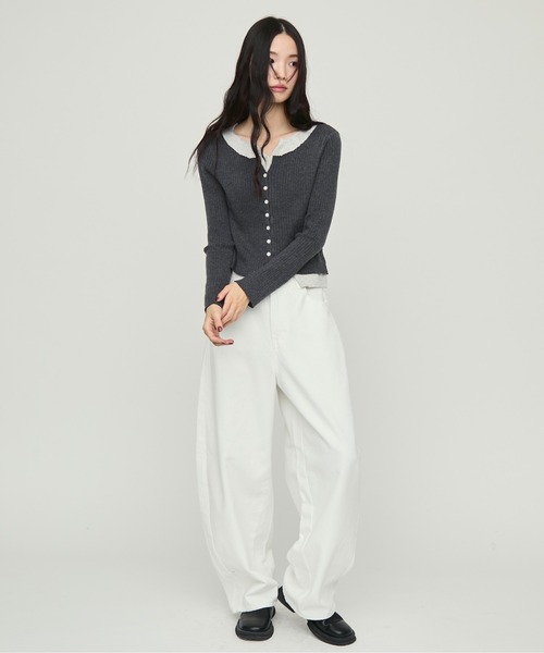 NUJOH tシャツ Color scheme Layered Rib Knit Cardigan / 配色