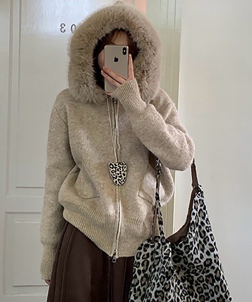 グレー ファー ニット ジャケット MAISON DE THERESE（メゾン ド テレーズ） ニット セーター ファー付き