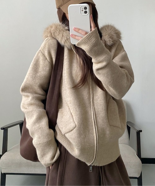 グレー ファー ニット ジャケット MAISON DE THERESE（メゾン ド テレーズ） ニット セーター ファー付き