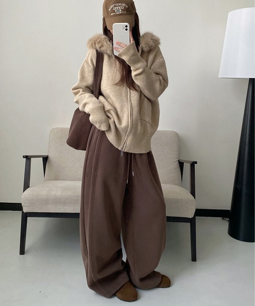 【美品】セルフォード ファー付き ニットジャケット M ベージュ CELFORD エコファーコンビニットジャケット