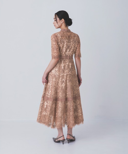 Rose of Sharon ドレス スタンドカラー総レースフレアドレス