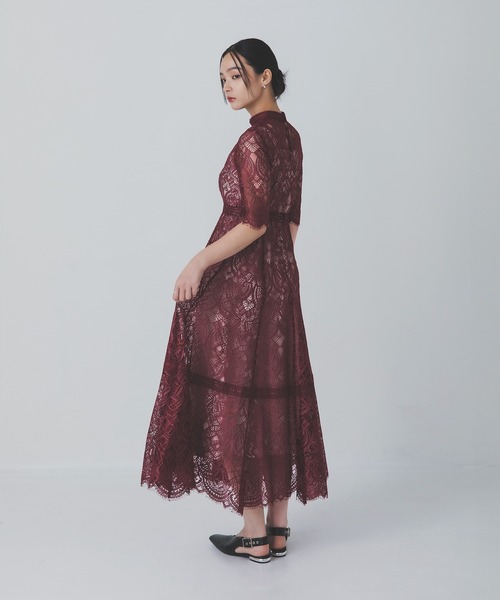 Rose of Sharon ドレス スタンドカラー総レースフレアドレス