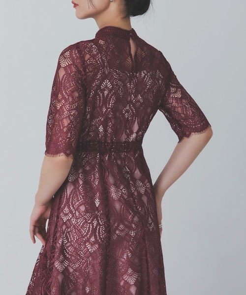 Rose of Sharon ドレス スタンドカラー総レースフレアドレス