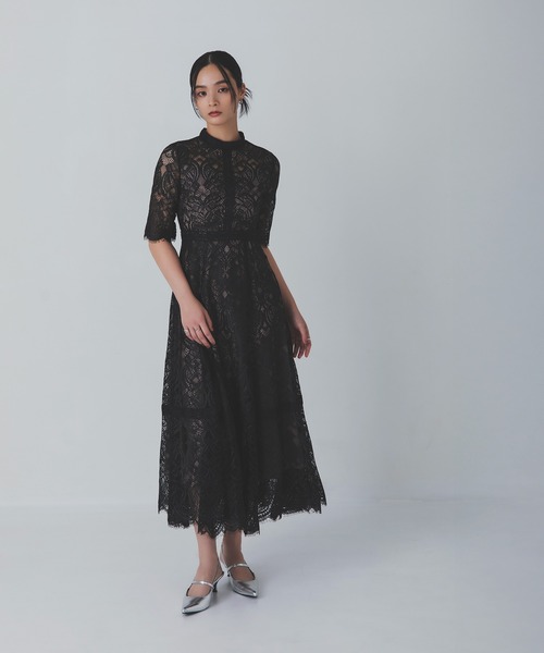 Rose of Sharon ドレス スタンドカラー総レースフレアドレス