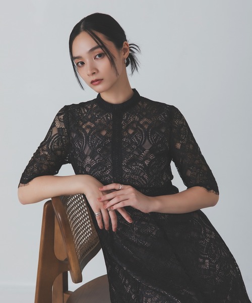 Rose of Sharon ドレス スタンドカラー総レースフレアドレス Rose of Sharon ドレス スタンドカラー総レースフレアドレス