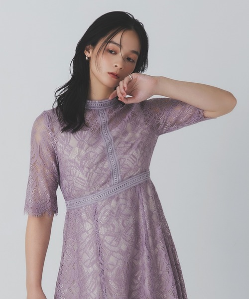 Rose of Sharon ドレス スタンドカラー総レースフレアドレス