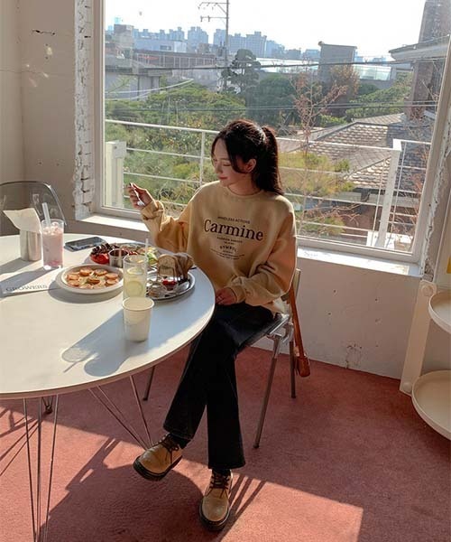 「SONA」 「PASTEL DEER」スウェットカットソー FREE イエロー レディース_画像3