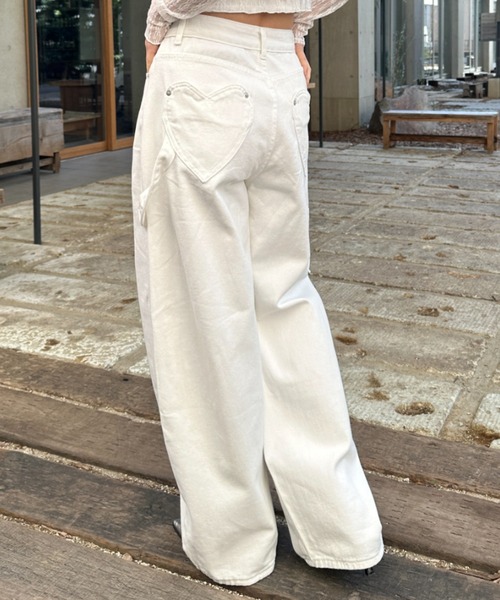 ワイドパンツ ジーンズ デニム デニムパンツ ハートポケットデニム