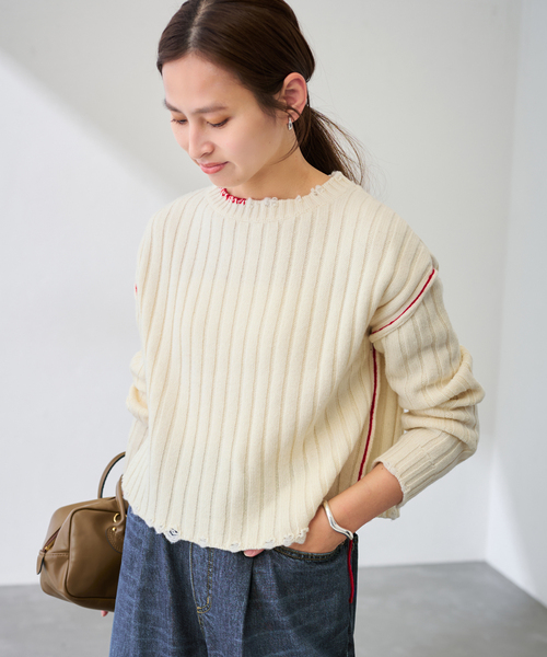 FRAMeWORK 新作　ハンドステッチリペアライクニット　今季 ハンドステッチリペアライクニット（ニット／セーター）｜FRAMeWORK