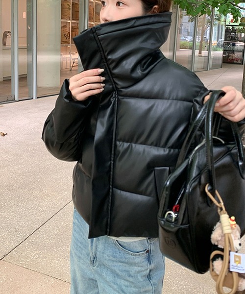 2ly2 コート アウター フェイクレザーダウン風ジャケット レディース