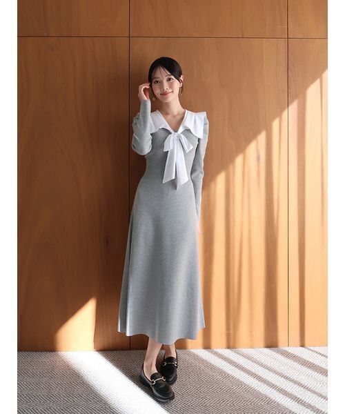 SNIDEL 極美品 フロントジップデザインニットワンピース グレー フロントボタンニットワンピース(マキシ・ロングワンピース