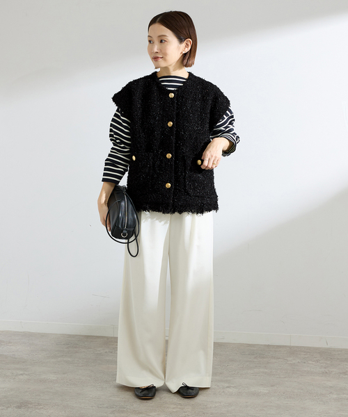 かもめ　美品✨IENA 23AW ツイードジレ ツイードベスト ブラック 美品】ツイードジレ ベスト Mサイズ ブラック かもめ 美品✨IENA 23AW