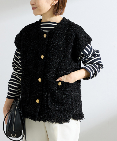 かもめ　美品✨IENA 23AW ツイードジレ ツイードベスト ブラック かもめ 美品✨IENA 23AW ツイードジレ ツイードベスト ブラック かもめ