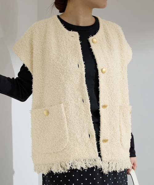 【美品】イエナ　ツイードジレベスト　パールボタン IENA（イエナ） ベスト ジレ ミックスツイードベスト レディース