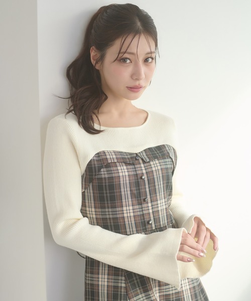 Ambre Neige（アンブルネージュ） ワンピース knit docking back lace