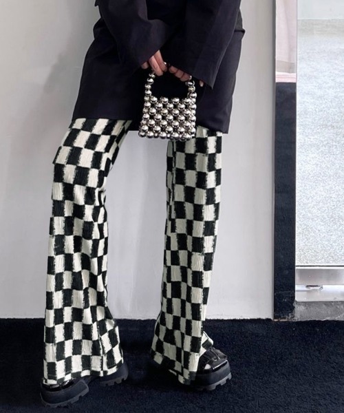 semuse パンツ ブロックチェック柄フレアパンツ レディース : ZOZOTOWN