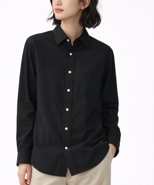 ROUGH TRADE シャツ 刺繍シアー 長袖レギュラーカラーシャツ(M1