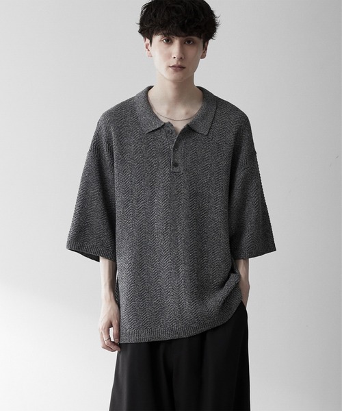 RUUBON ポロシャツ 半袖 「RUUBON」herringbone knit polo shirt