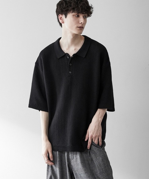 RUUBON ポロシャツ 半袖 「RUUBON」herringbone knit polo shirt 