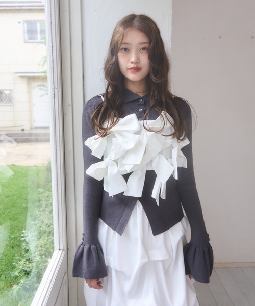 「mellowneon」 ニットカーディガン FREE オフホワイト レディース_画像8