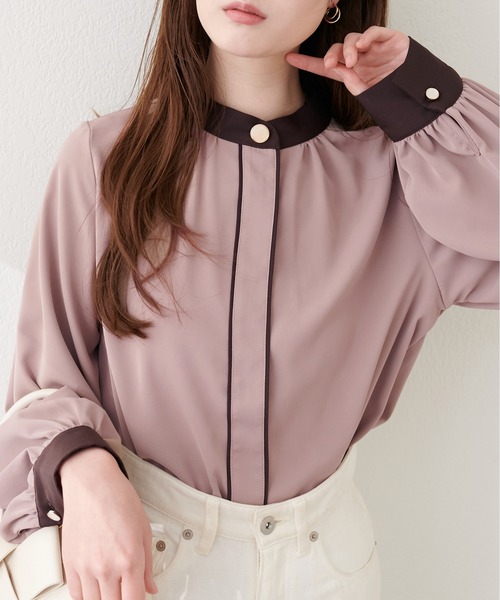natural couture ブラウス シャツ ニュアンスデザイン釦配色ブラウス