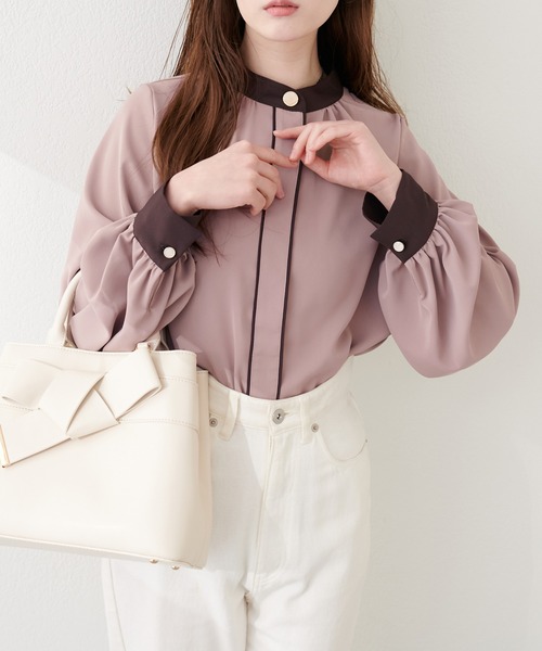 natural couture ブラウス シャツ ニュアンスデザイン釦配色ブラウス