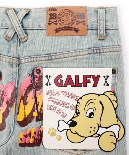 美品 GALFY 2024年夏発売ハーフデニムカーゴパンツ 中型犬 ロゴ刺繍 L GALFY（ガルフィー） ハーフパンツ ジーンズ デニム デニムパンツ