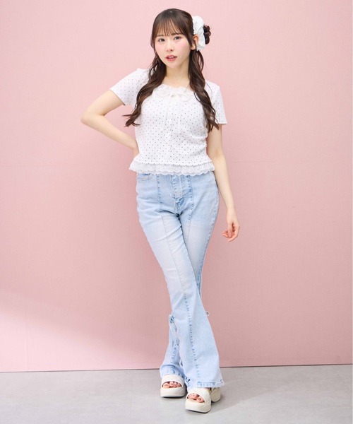 INGNI（イング） tシャツ 半袖 レースレイヤード風フロントボタン半袖